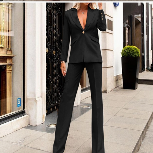 Pop Color Waist Tailored Blazer & Pant Suit