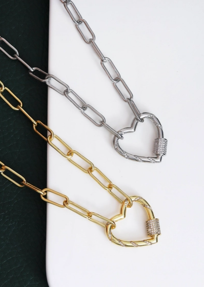 Paperclip Chain Heart Lock Necklace